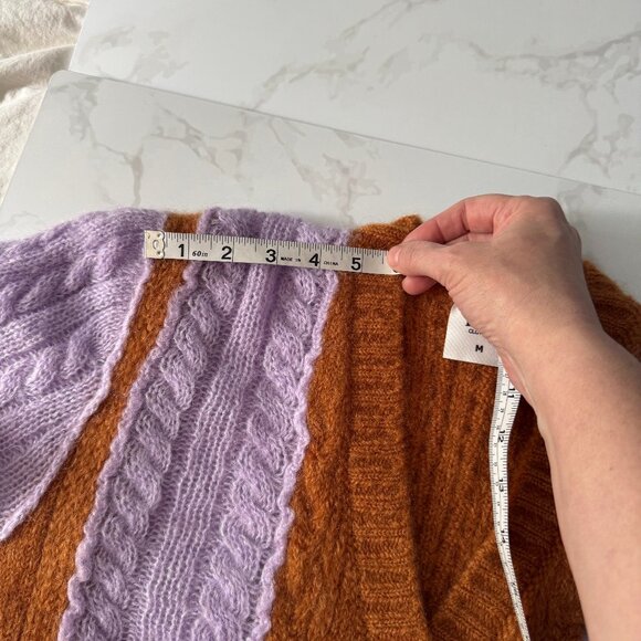 Tach Clothing Colorblock Lilac and Rust Cable Knit Cropped Cardigan Sweater - M - Picture 11 of 14